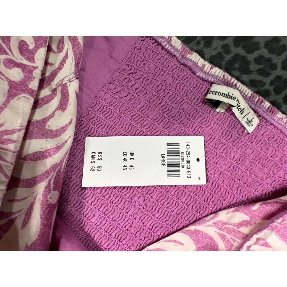 NWT Abercrombie & Fitch Floral Puff Sleeve Crop Top Lilac White Size L Milkmaid